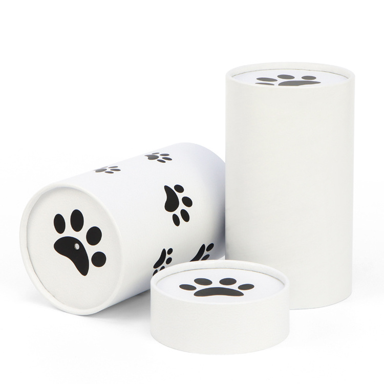 Biodegradable Small Keepsake Cremation Urn Pet Ashes Cat Dog Paw Printed Paper Scattering Tube Packaging