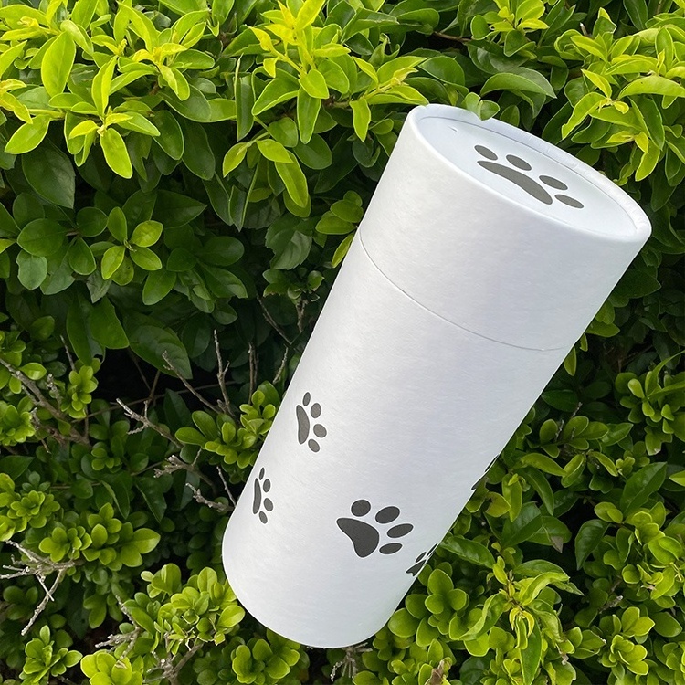 Cat paw footprint eco friendly paper coffin box and biodegradable cremation urns cardboard casket for pet burial spreading ashes