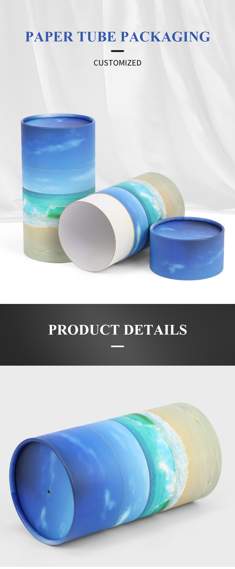 Blue sky printing biodegradable pet coffin casket paper scattering tube funeral supplies cremation ashes urn