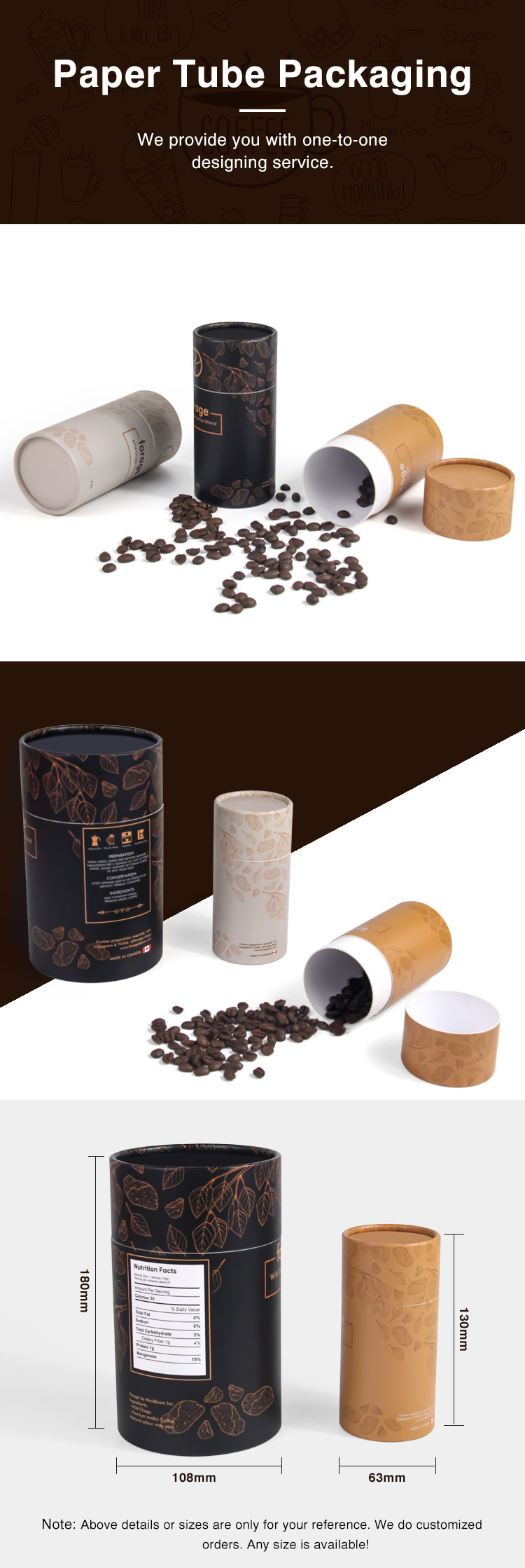 Food grade cardboard biodegradable packaging paper tube canister for spice coffee beans nutrition powder Christmas box chocolate