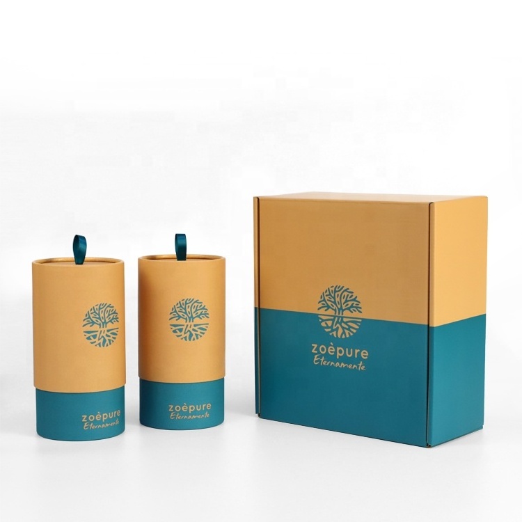 Firstsail custom cardboard round cylinder box kraft paper tube packaging with handle for  food coffee bean bath salt tea