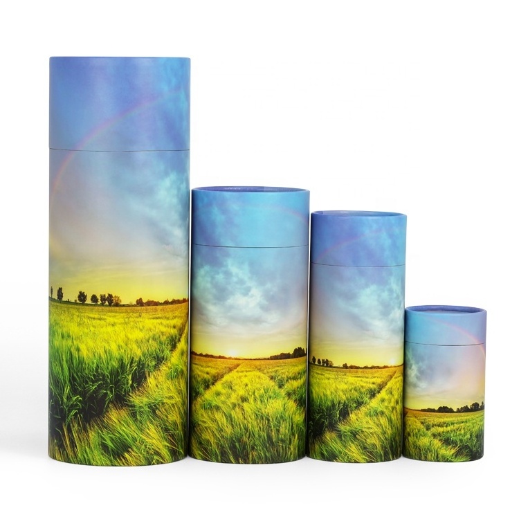 Eco friendly animal paw printed scatter paper tube keepsakes cremation pet urns for cat ashes