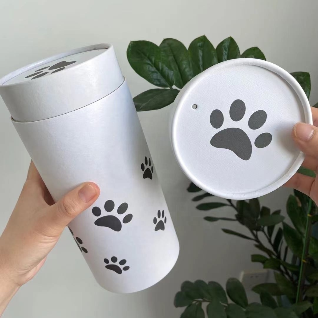 Handmade bio sublimation sea cremation ashes urns cat paw print paper scattering tube water burial animal casket