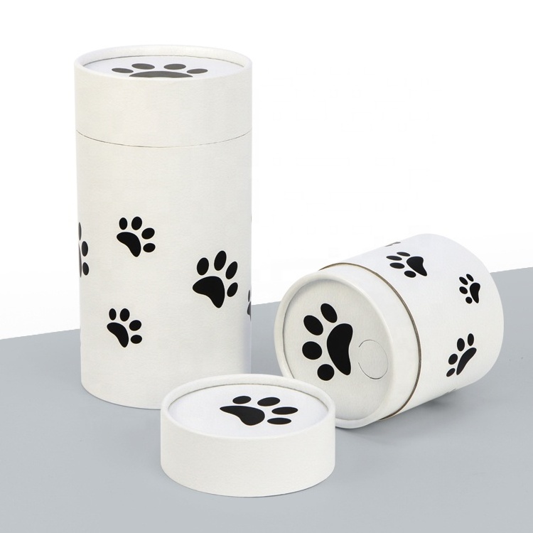 Eco friendly animal paw printed scatter paper tube keepsakes cremation pet urns for cat ashes