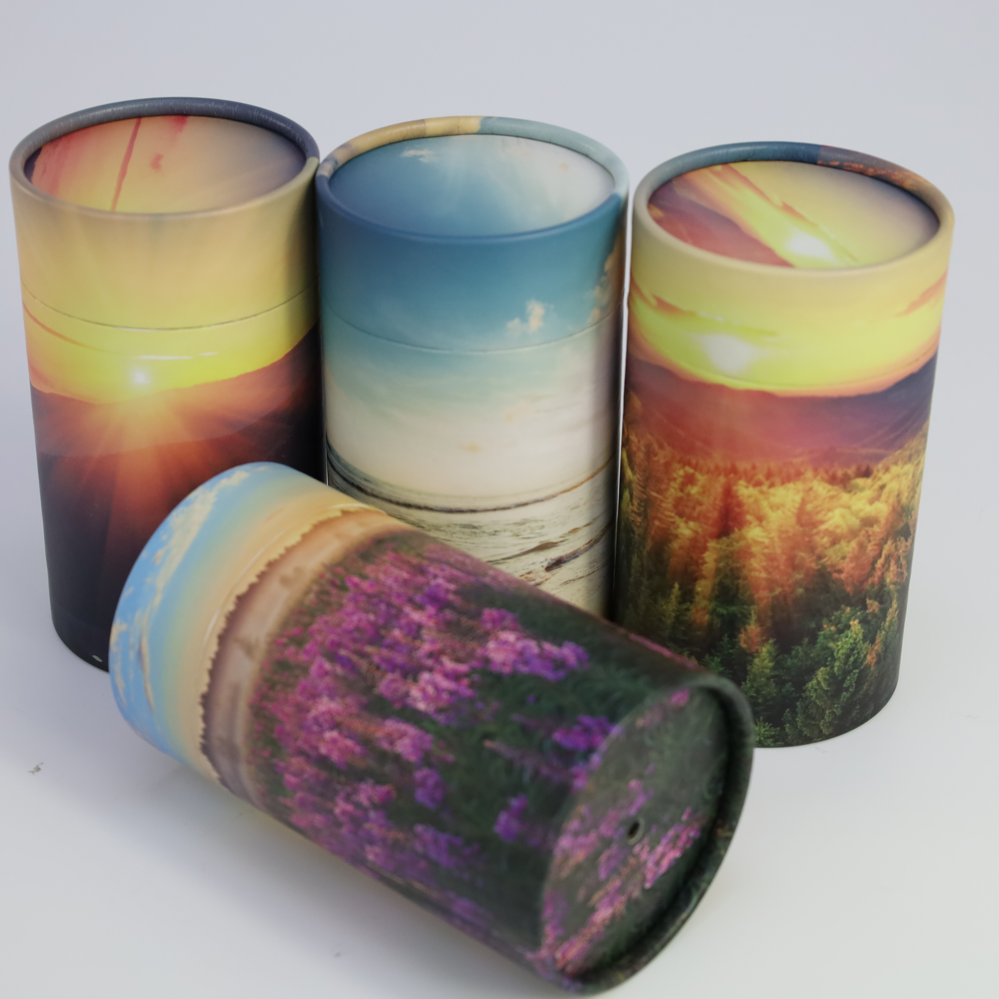 Blue sky printing biodegradable pet coffin casket paper scattering tube funeral supplies cremation ashes urn