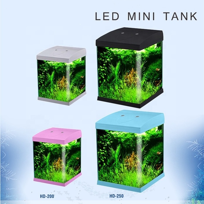 Aquarium equipped a cylinder top biochemical filter ,ultra white glass LED mini tanks