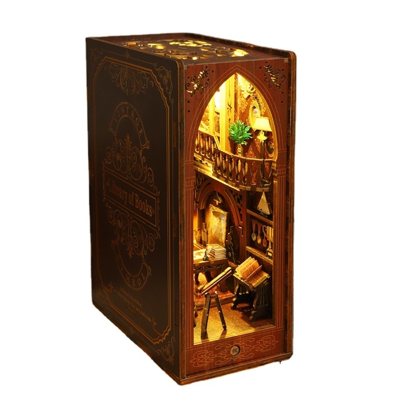 3D Wooden Puzzle DIY Series Assemble Toys Bookend Classical Library English Manual Diy Book Nook Kit