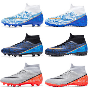 Wholesale hot selling high top broken nails C Ronaldo Messi spike game training football shoes  boots for men football