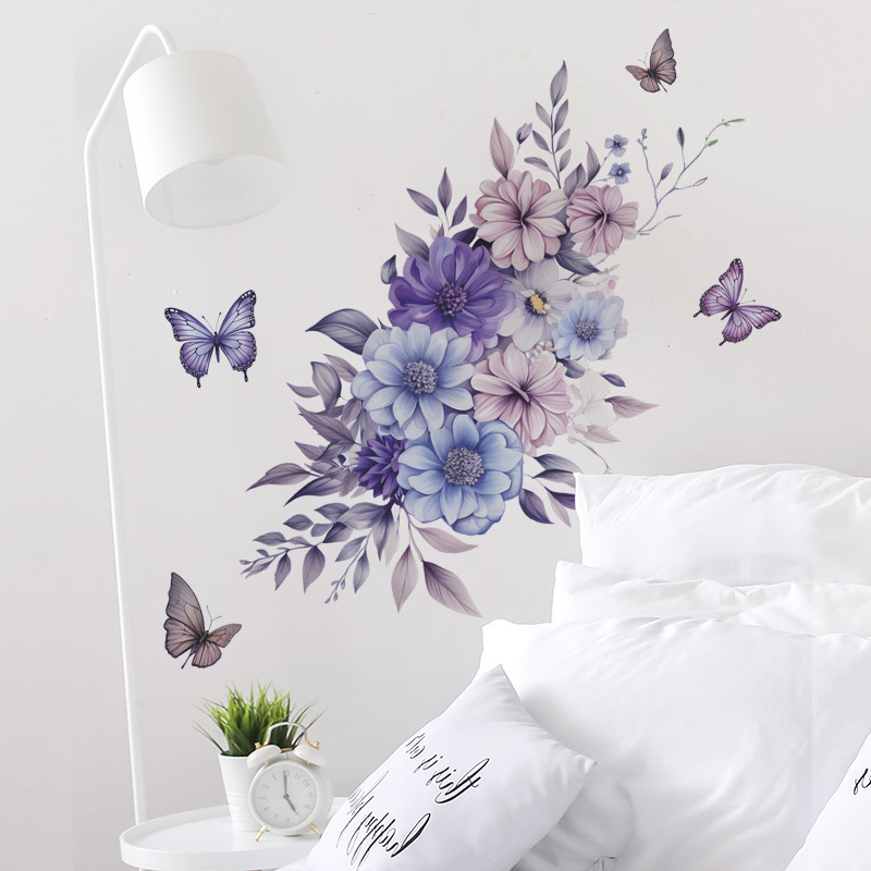 Painted flowers and leaves butterfly living room background wall decoration Home bedroom wall remodeling wall stickers