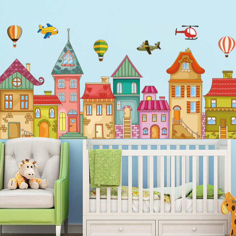 Cartoon children's room wall pasted Castle kindergarten classroom decorated with self-adhesive wallpaper painted