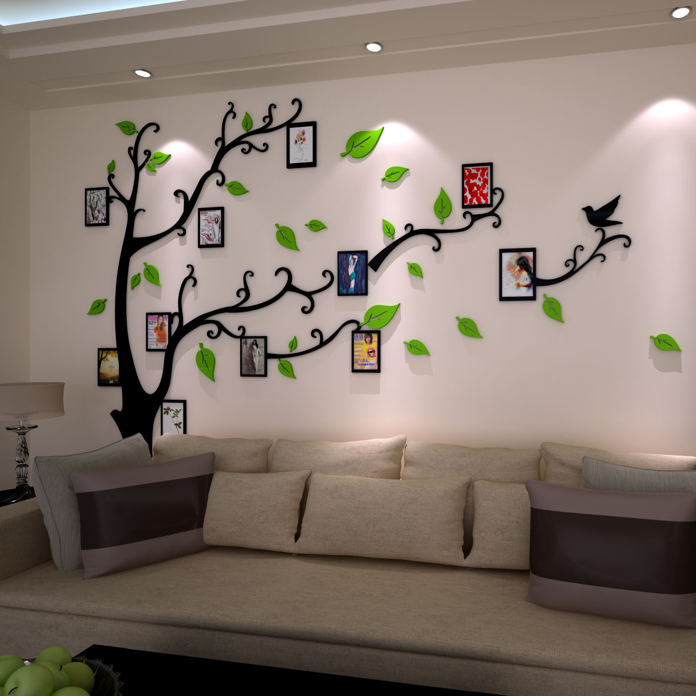 acrylic 3d tree  wall sticker with picture frame back adhesive for living room TV sofa background wall decoration paste