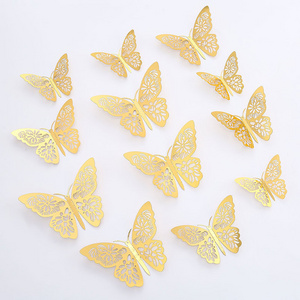 3D hollow butterfly wall decoration wall decoration living room wall layout metal texture creative stickers 12pcs/set