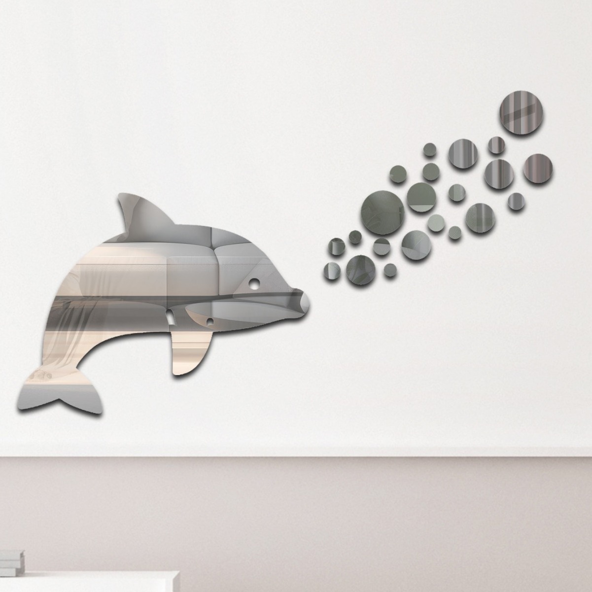 Hot selling Dolphin Bubble Acrylic Decorative Self adhesive Mirror Wall Sticker Bedroom Living Room Home DIY Background Wall