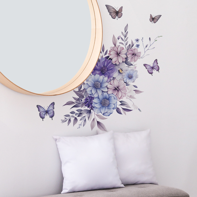 Painted flowers and leaves butterfly living room background wall decoration Home bedroom wall remodeling wall stickers