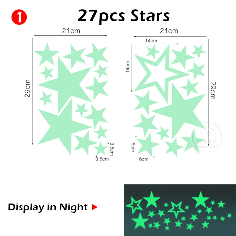 Luminous Moon Star Wall Sticker Glow  Dark Fluorescent Wall Art Decals For Home Kids Bedroom Ceiling Decoration