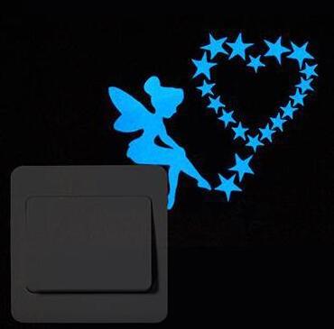 Hot selling DIY blue light luminous removable cartoon wall switch stickers for bedroom kids room decal