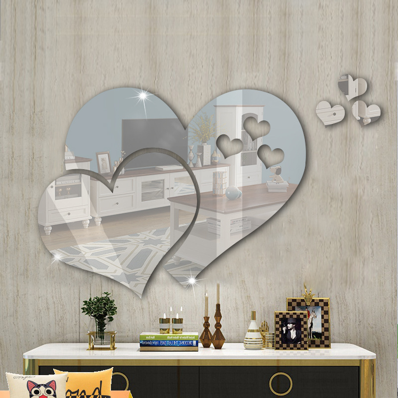 Hot selling beautiful love heart-shaped mirror wall stickers DIY home art decoration stickers