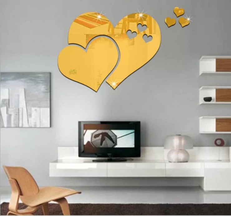 Hot selling beautiful love heart-shaped mirror wall stickers DIY home art decoration stickers