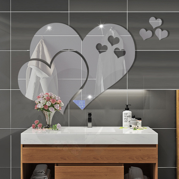 Hot selling beautiful love heart-shaped mirror wall stickers DIY home art decoration stickers