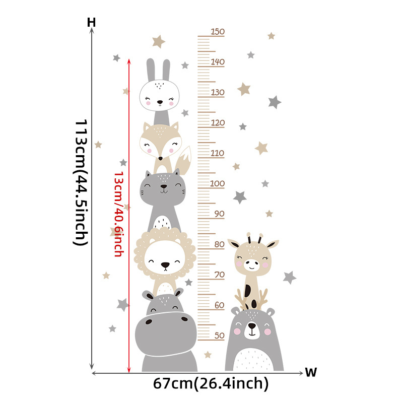 Cartoon Animals Lion Rabbit Height Measure Wall Sticker For Kids Rooms Growth Chart Nursery Room Decor Wall Art