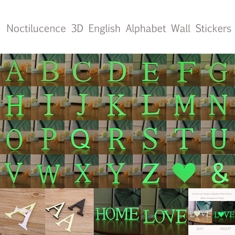 DIY luminous alphabet sticker creative ad letter self adhesive mirror wall sticker thickness 1cm home decoration