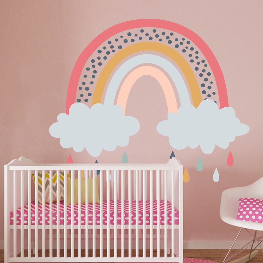 Boho Pink Sweet Rainbow Hearts Wall Decals Nursery Girls Boys Bedroom Decor Art Sticker Mural Posters Baby Room Home Decoration