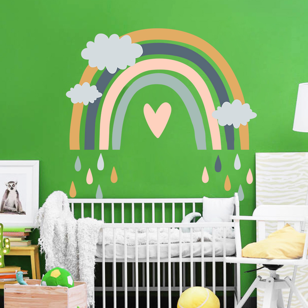 Removable Rainbow Wall Decals Waterproof PVC Butterfly Heart Star Vinyl Wall Sticker for Kids Girls Room Nursery Decorative