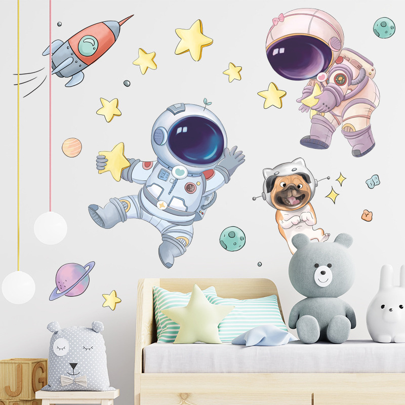 Space Galaxy Planets Wall Stickers for Kids Room Baby Bedroom Kindergarten Wall Decor DIY Self-Adhesive Decals Home Decoration