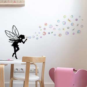 Cartoon flower fairy silhouettes blowing bubbles Dragonfly Princess room background wall decoration home wall stickers