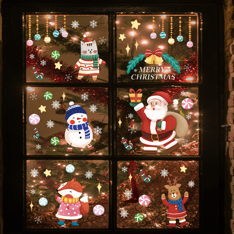 Static UV cartoon Christmas snowflake gift Glass door Static stickers Home decoration wall stickers self-adhesive