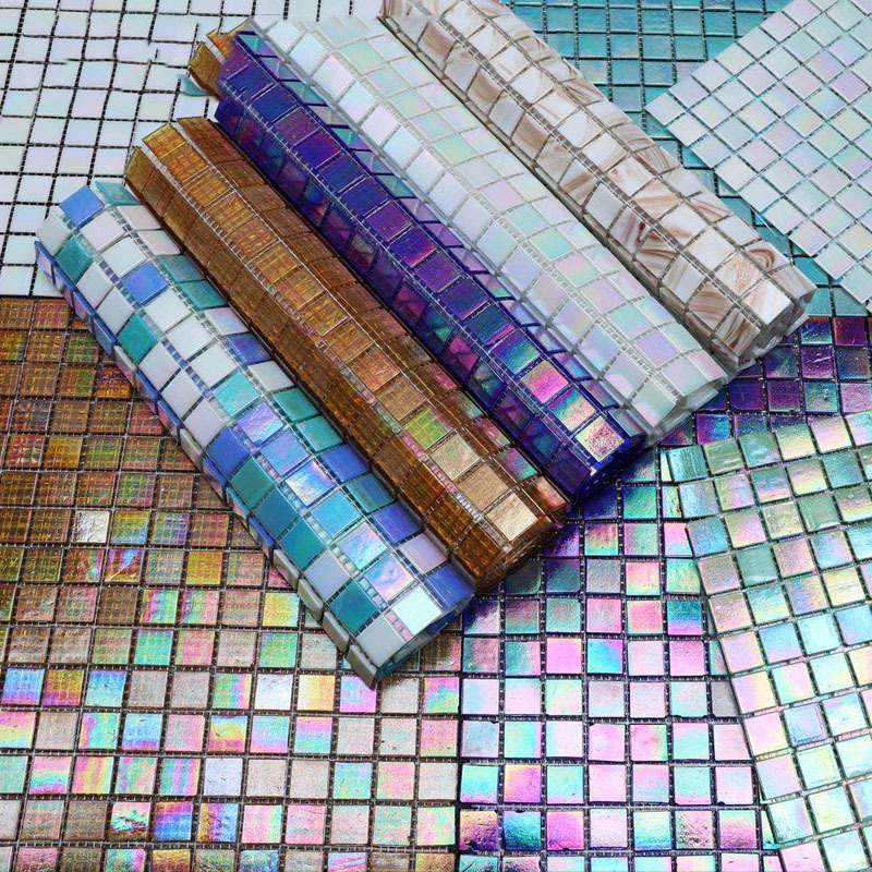 Rainbow colored glass mosaic wall decal sticker for Swimming Pool Bathroom Background Wall