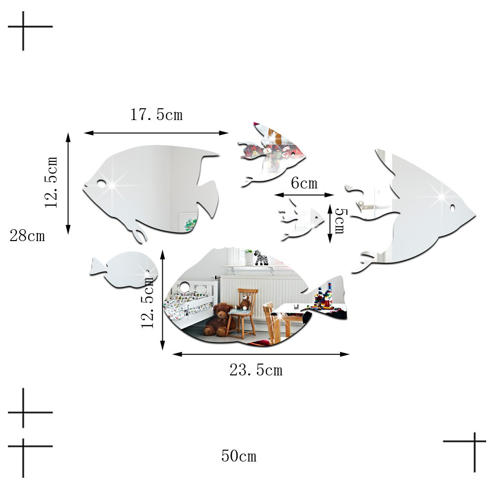 Bubble fish wall sticker ocean fish acrylic self-adhesive mirror wall sticker children's room kindergarten