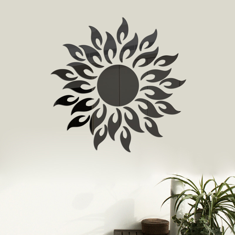 14cm Sun flowers environmental protection non-toxic self-adhesive 3d mirror  wall stickers