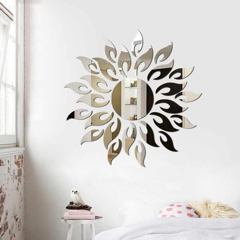 14cm Sun flowers environmental protection non-toxic self-adhesive 3d mirror  wall stickers