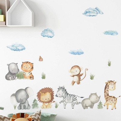 Cartoon animal combination giraffe elephant cloud Children's bedroom living room beautify decorative wall stickers