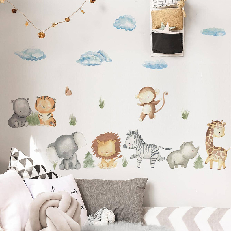 Cartoon animal combination giraffe elephant cloud Children's bedroom living room beautify decorative wall stickers