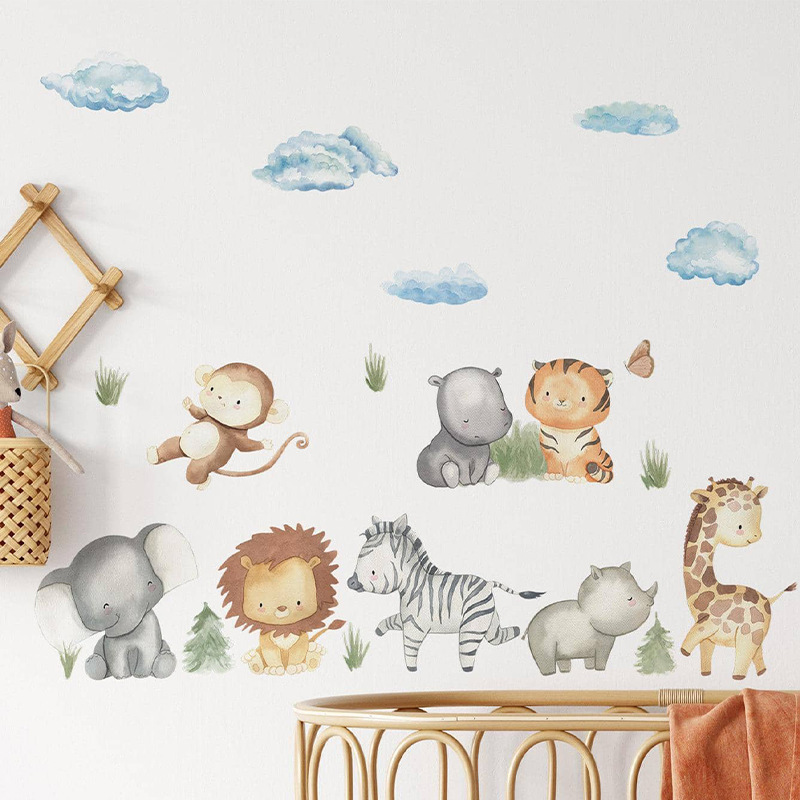 Cartoon animal combination giraffe elephant cloud Children's bedroom living room beautify decorative wall stickers