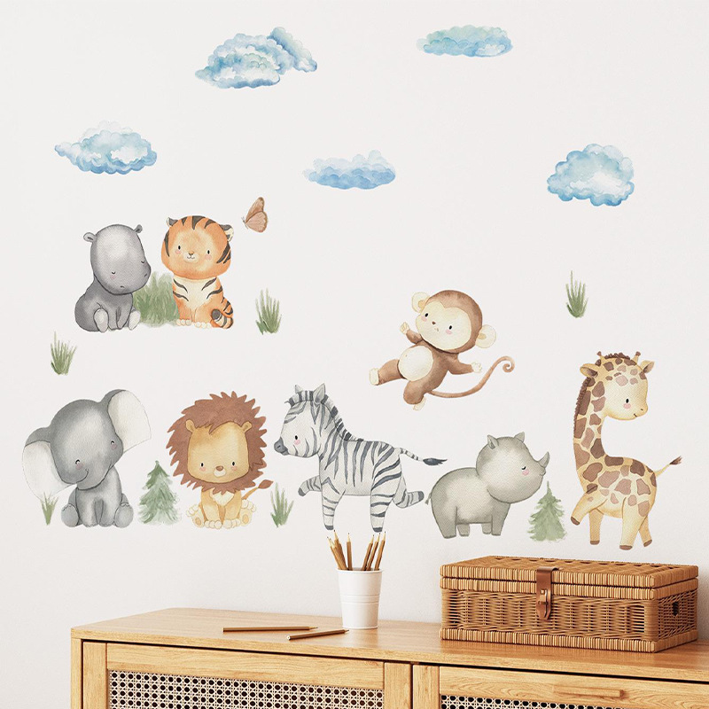 Cartoon animal combination giraffe elephant cloud Children's bedroom living room beautify decorative wall stickers