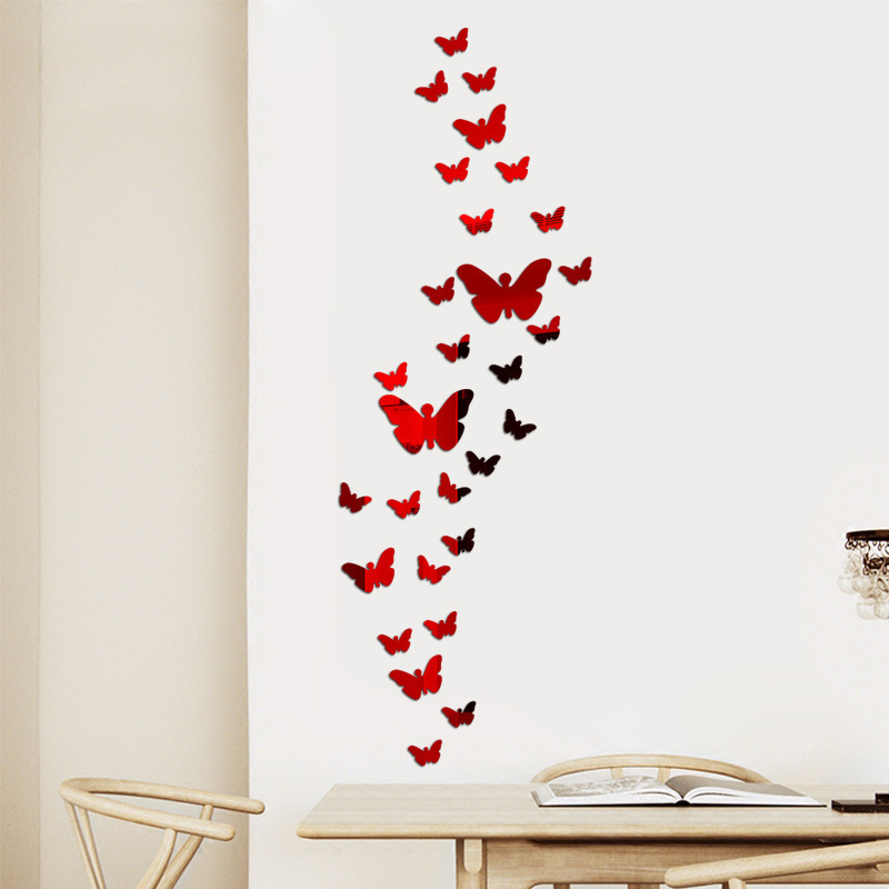 35pcs butterfly Mirror Wall Sticker 3D DIY Acrylic Wall Decor Art Wall Stickers Decal for Home Room Decoration