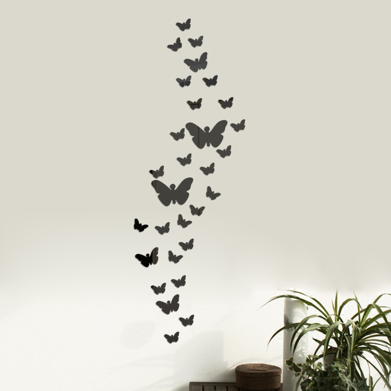 35pcs butterfly Mirror Wall Sticker 3D DIY Acrylic Wall Decor Art Wall Stickers Decal for Home Room Decoration