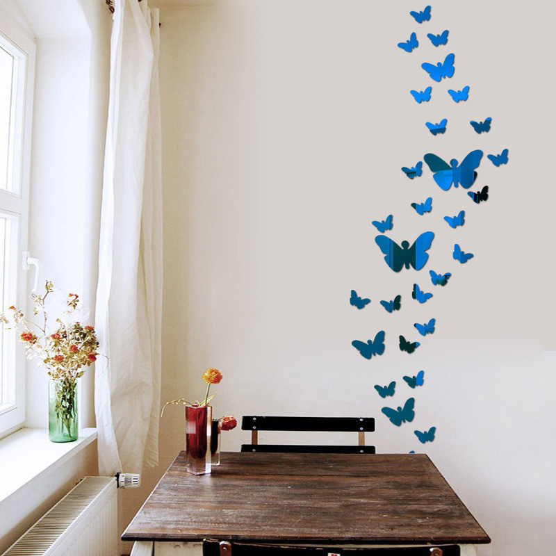 35pcs butterfly Mirror Wall Sticker 3D DIY Acrylic Wall Decor Art Wall Stickers Decal for Home Room Decoration