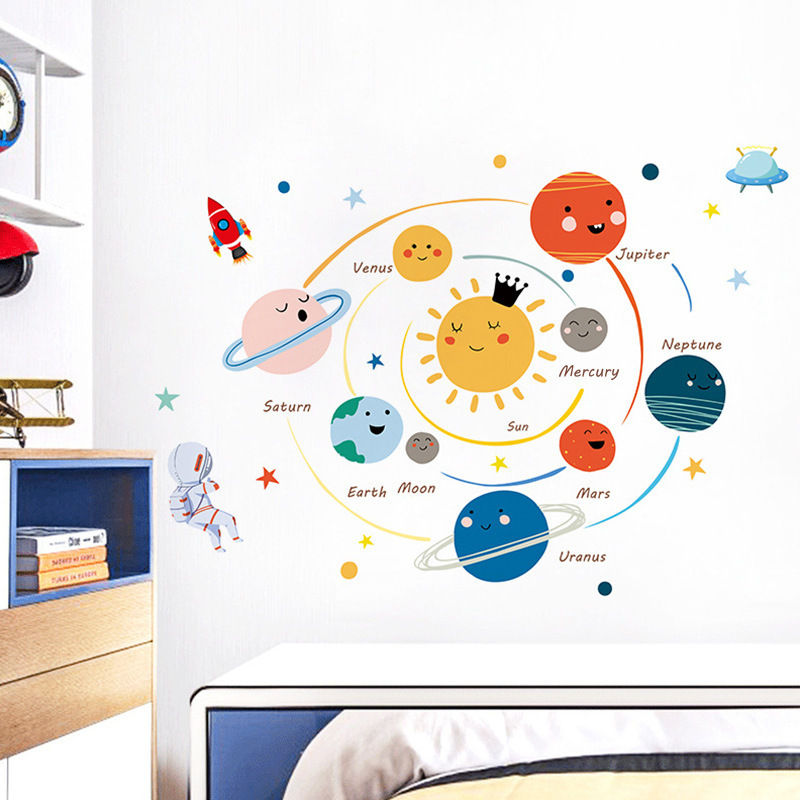 Cartoon hand-painted Solar system wall stickers kindergarten children's room study decoration wall stickers removed