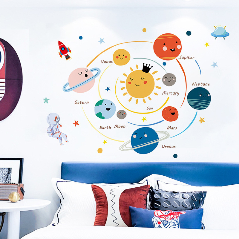 Cartoon hand-painted Solar system wall stickers kindergarten children's room study decoration wall stickers removed