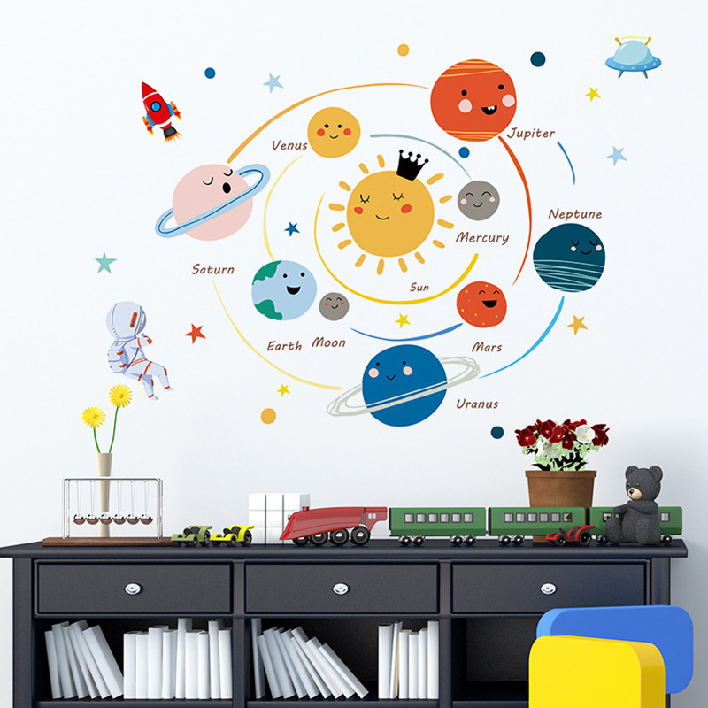 Cartoon hand-painted Solar system wall stickers kindergarten children's room study decoration wall stickers removed