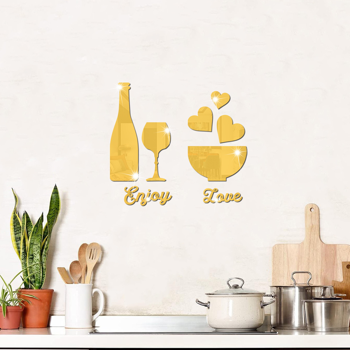 New Restaurant dining table wall decoration mirror sticker Decal Self Adhesive Home Room Art Decor 3D wine glass bottle shape