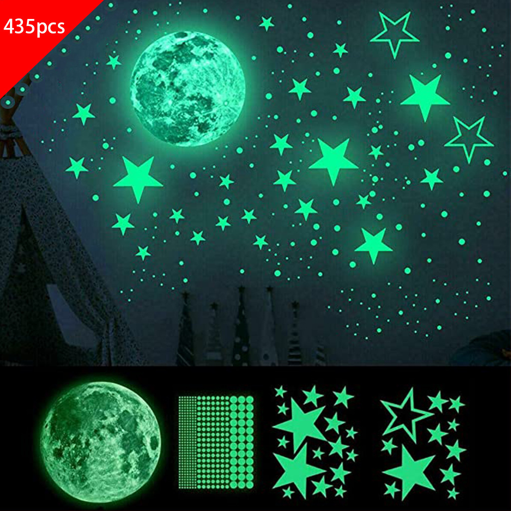 435pcs glow-in-the-dark stickers Moon Stars Polka Dots Creative fluorescent wall stickers can be removed