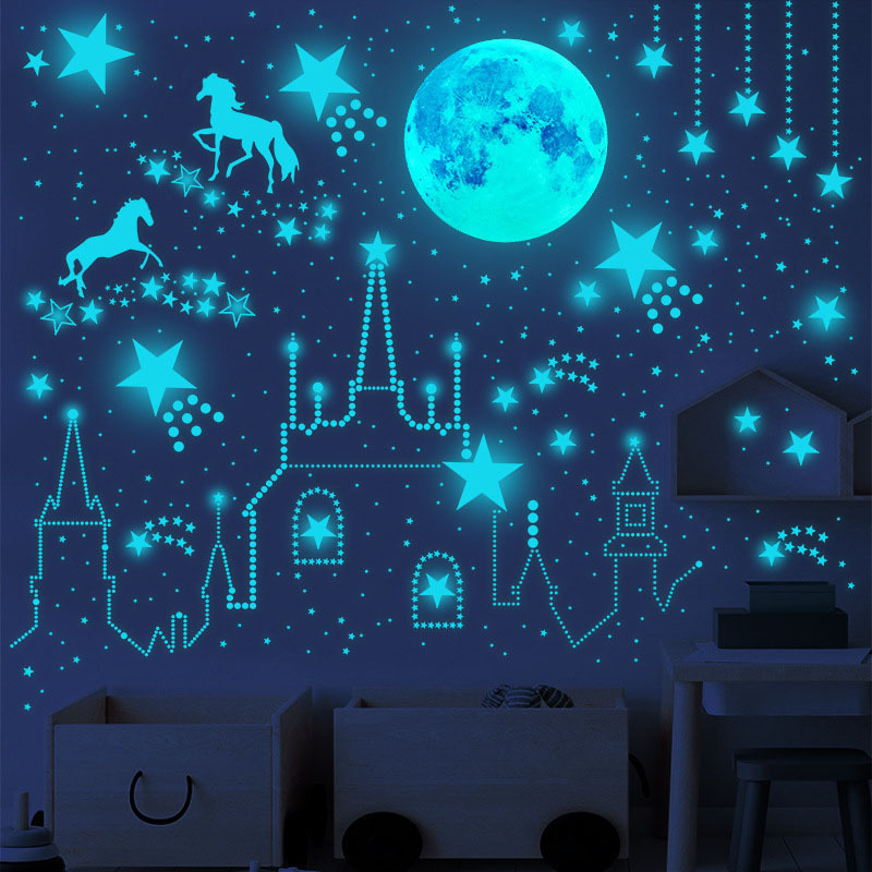 Luminous Moon and Stars Wall Stickers for Kids Room Baby Nursery Home Decoration Wall Decals Glow  Dark Bedroom Ceiling