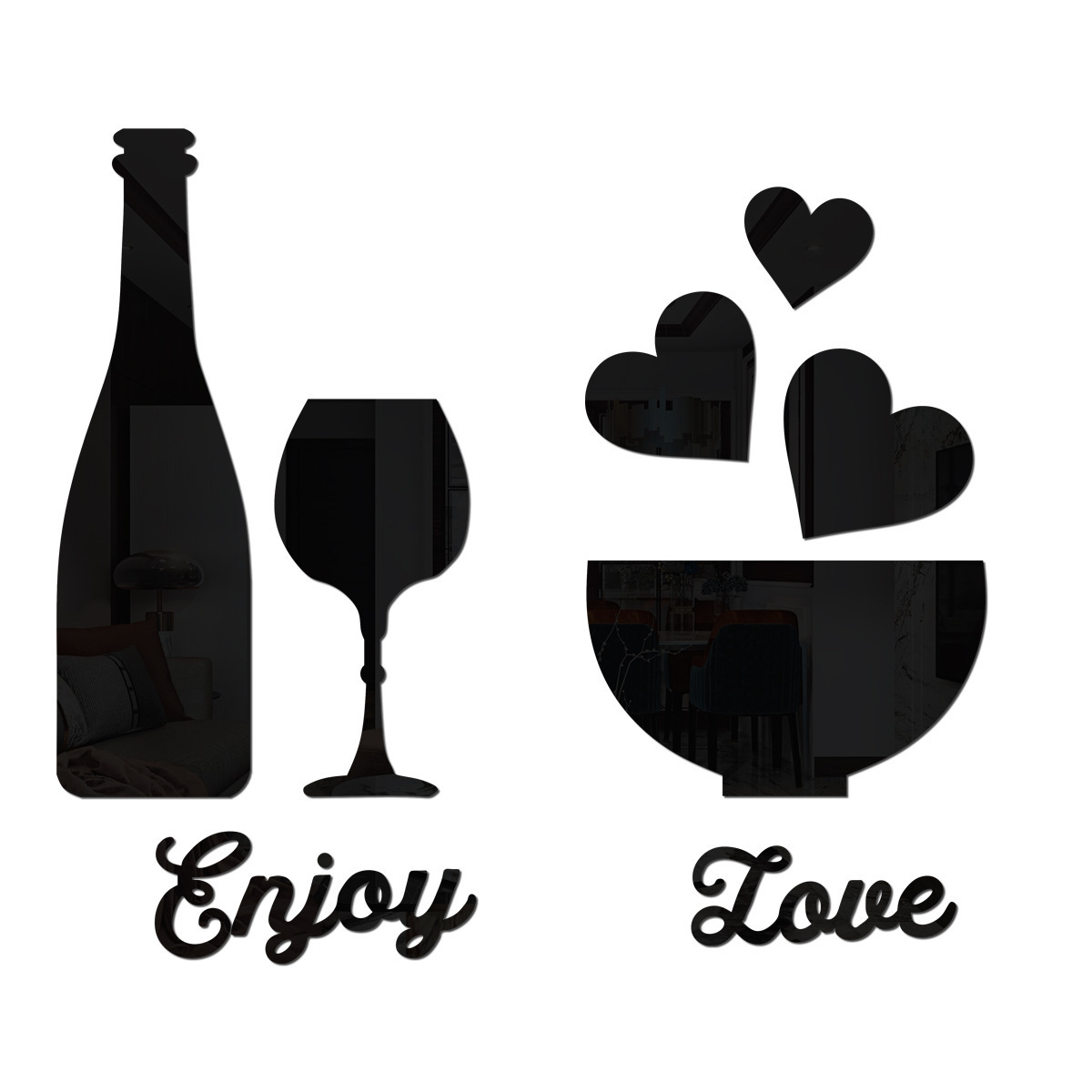 New Restaurant dining table wall decoration mirror sticker Decal Self Adhesive Home Room Art Decor 3D wine glass bottle shape