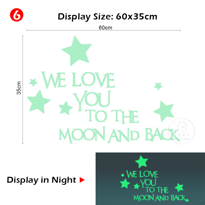 Luminous Moon Star Wall Sticker Glow  Dark Fluorescent Wall Art Decals For Home Kids Bedroom Ceiling Decoration