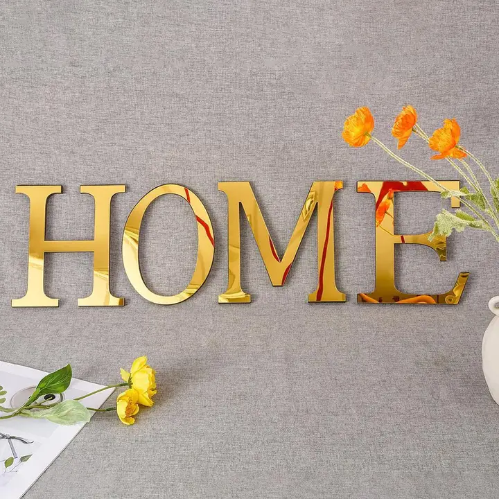 Customized  Large Size 10cm Gold & Silver  Wholesale home decoration self adhesive 3d mirror acrylic alphabet letter sticker